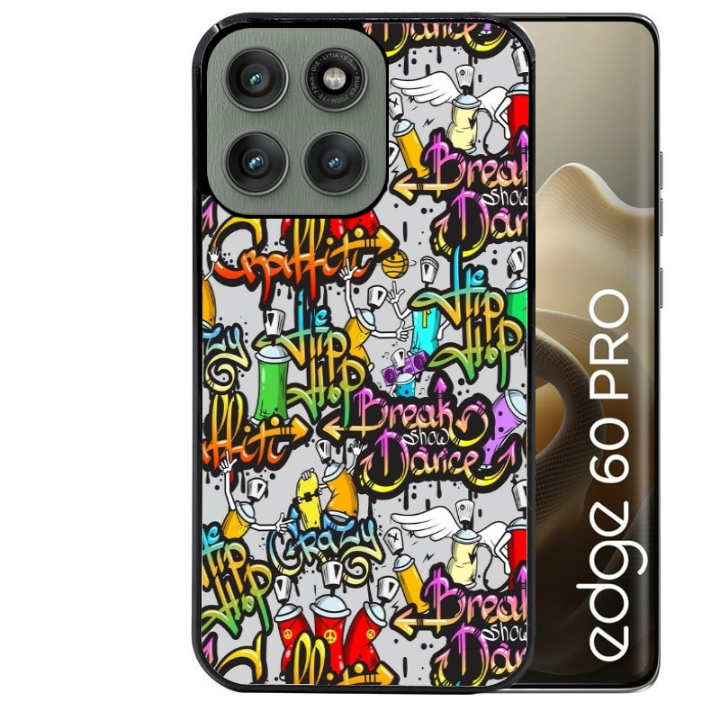 Coque noire taperso pour Moto Edge 60 et Neo Fusion Pro avec motif tag et graffiti protection antichoc personnalisée