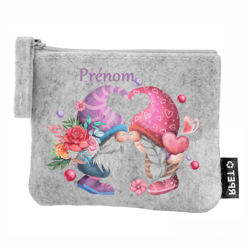 Porte monnaie personnalisé lutin coeur en feutrine en feutrine
