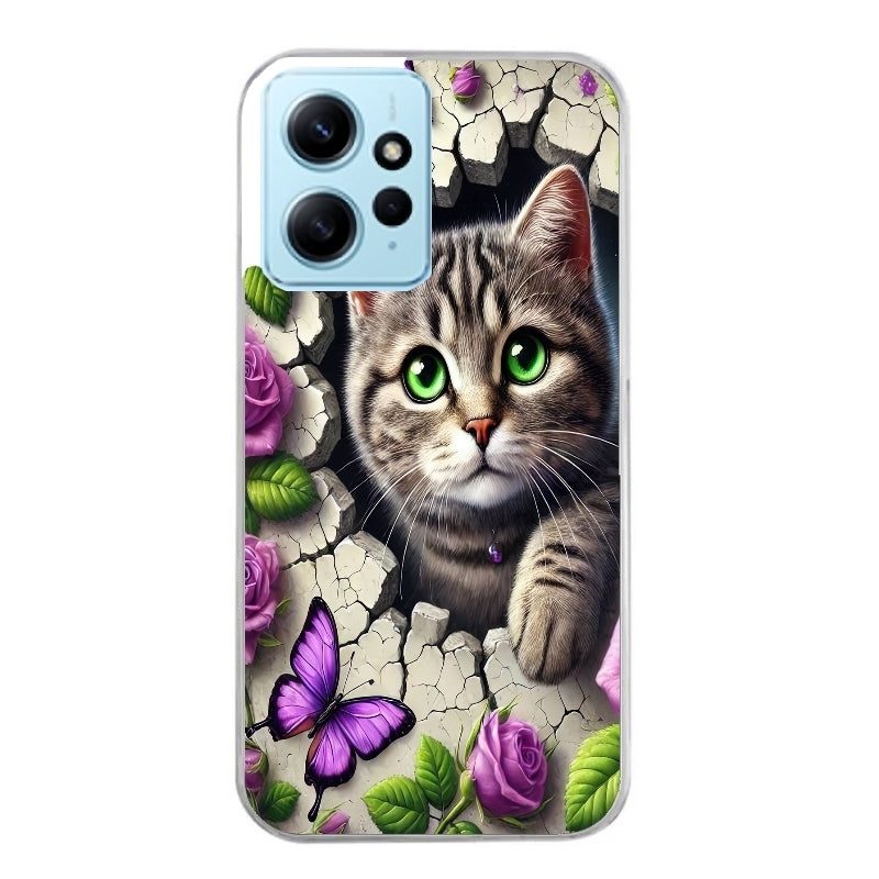 Coque taperso pour Redmi Note 12 4G 5G PRO 4G avec motif chat papillon 3 protection antichoc personnalisée