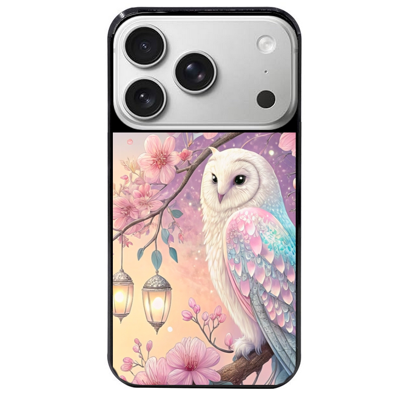 Coque noire taperso pour Iphone 17 17E AIR MAX PRO avec motif chouette cerisier protection antichoc personnalisée