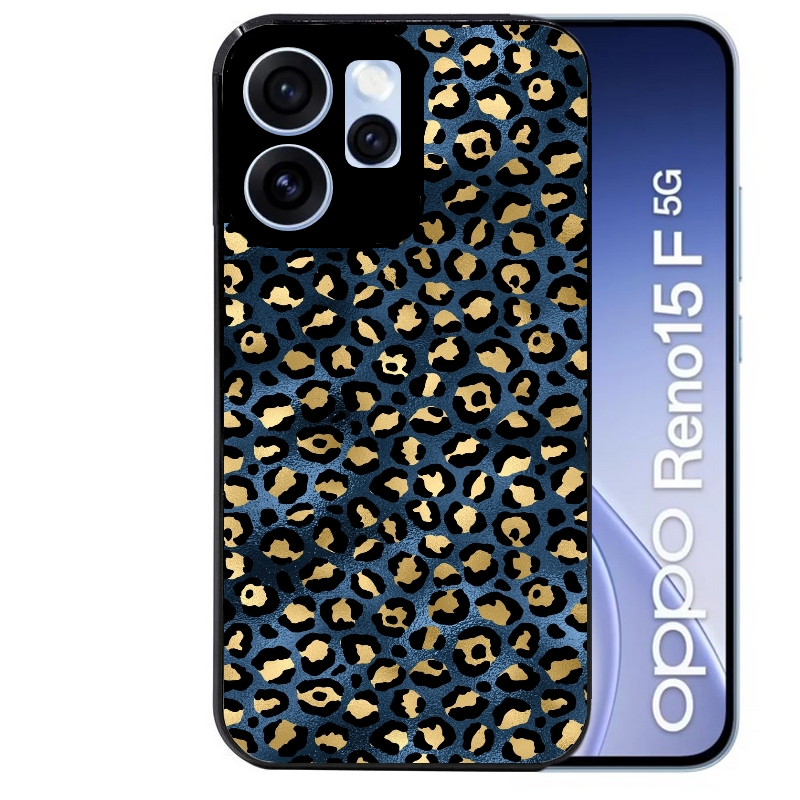 Coque noire taperso pour OPPO Reno 15 et F FS 5G avec motif leopard bleu protection antichoc personnalisée