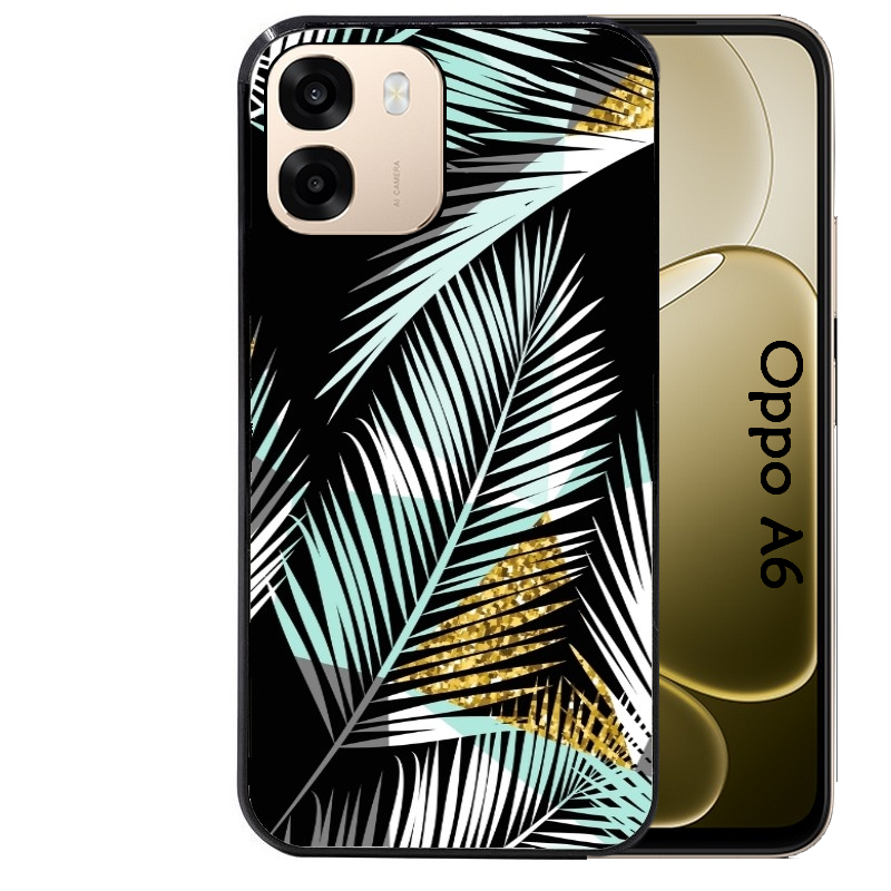 Coque noire taperso pour OPPO A6 A6X 4G et 5G avec motif palmier noir protection antichoc personnalisée