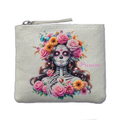 Porte monnaie personnalisé mort calavera fleur ivoire en feutrine en feutrine ivoire