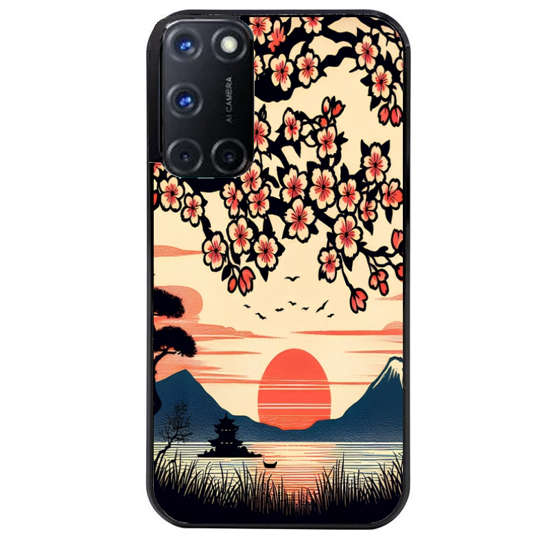 Coque noire taperso pour OPPO A72 4G avec motif japan cerisier protection antichoc personnalisée