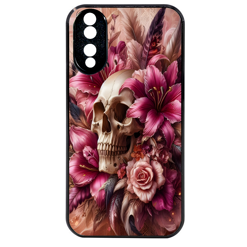 Coque noire taperso pour Honor 70 LITE 90 et LITE avec motif tete de mort skull plume protection antichoc personnalisée