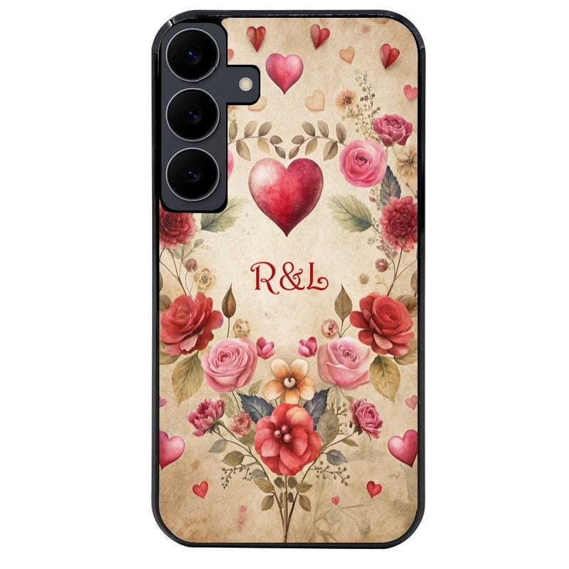 Coque noire taperso pour galaxy A06 A16 A26 A36 A56 avec motif coeur vintage et initiales personnalisee protection antichoc personnalisée