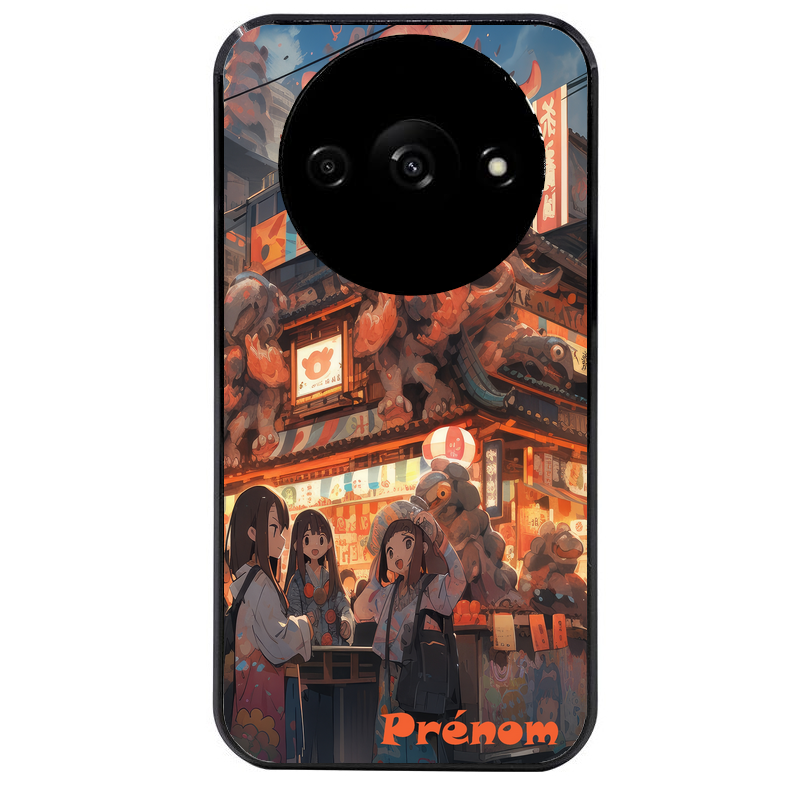 Coque noire taperso pour Redmi A3 avec motif anime street japan personnalise protection antichoc personnalisée