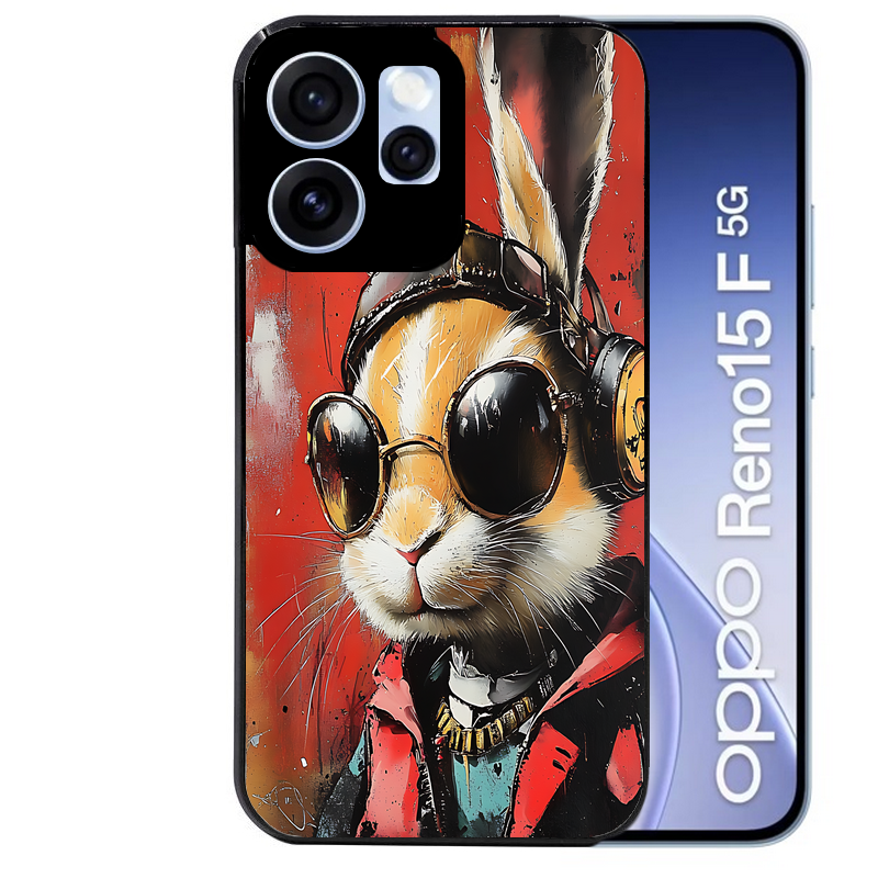 Coque noire taperso pour OPPO Reno 15 et F FS 5G avec motif lapin tag protection antichoc personnalisée