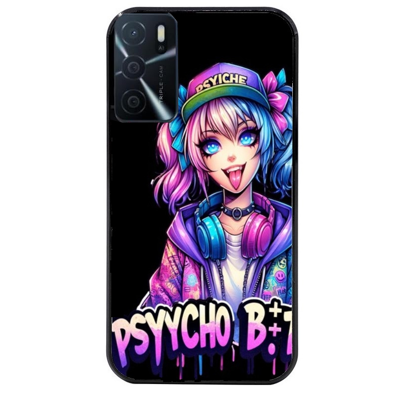 Coque noire taperso pour OPPO A16 et A16S avec motif anime manga et psycho protection antichoc personnalisée