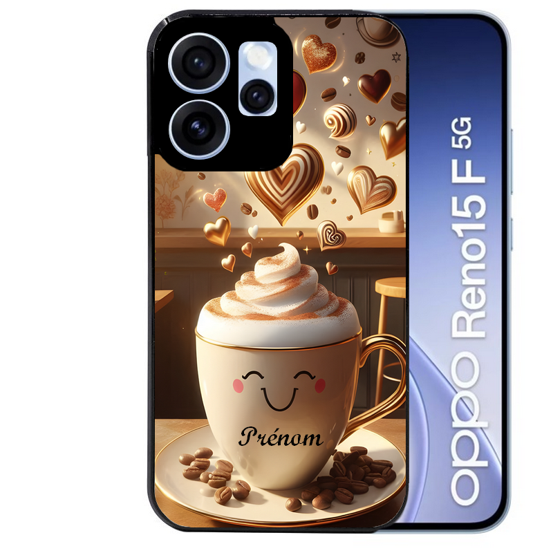 Coque noire taperso pour OPPO Reno 15 et F FS 5G avec motif cafe love morning personnalise protection antichoc personnalisée
