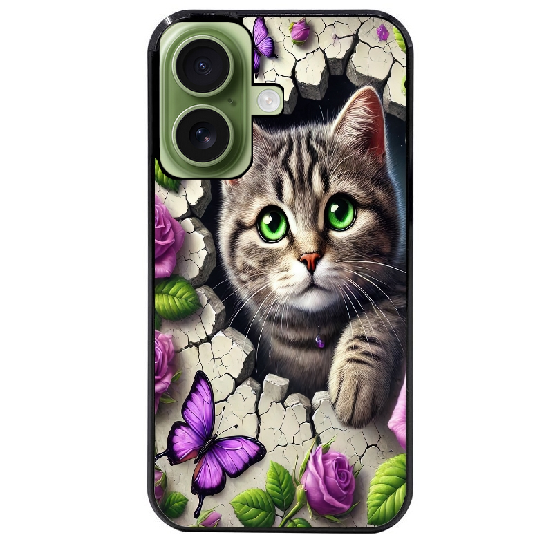 Coque noire taperso pour Iphone 17 17E AIR MAX PRO avec motif chat papillon 3 protection antichoc personnalisée