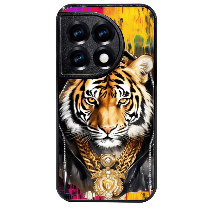 Coque noire taperso pour OnePlus 11 et 12 avec motif tigre style hip hop protection antichoc personnalisée