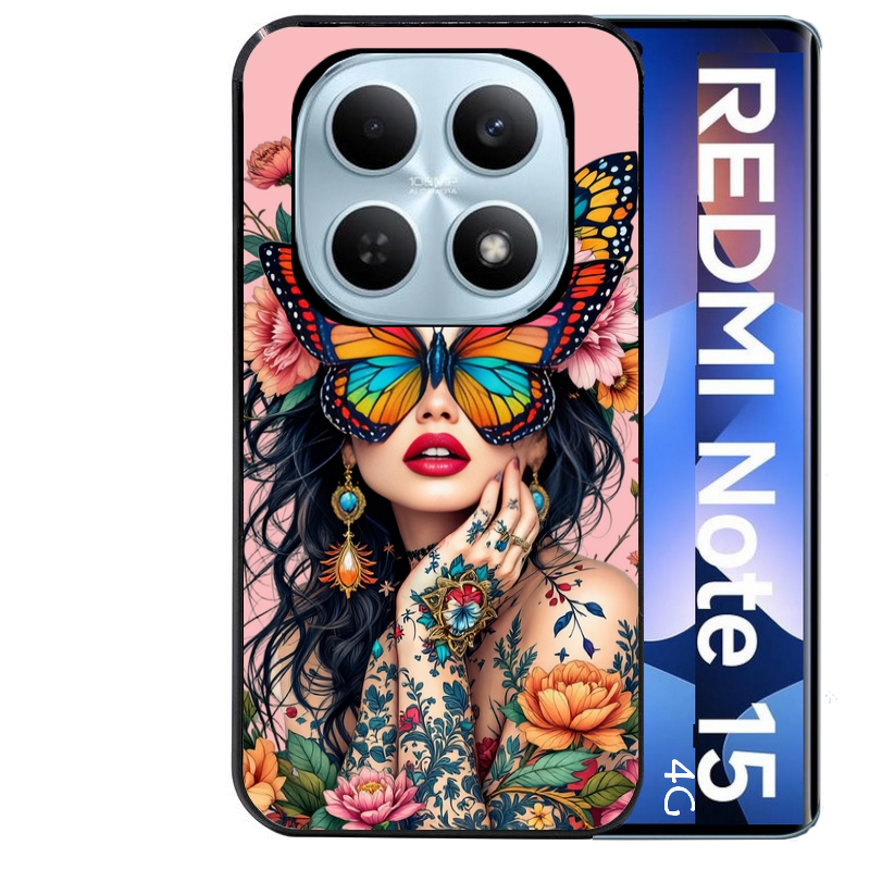 Coque noire taperso pour Redmi Note 15 et PRO PLUS 4G 5G avec motif femme papillon protection antichoc personnalisée
