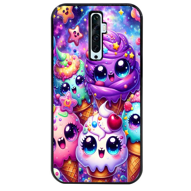 Coque noire taperso pour OPPO Reno 2 et 2Z avec motif anime ice cream kawaii protection antichoc personnalisée