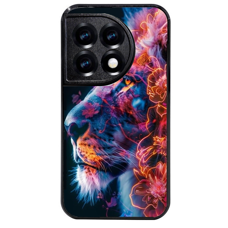 Coque noire taperso pour OnePlus 11 et 12 avec motif lion fluo protection antichoc personnalisée