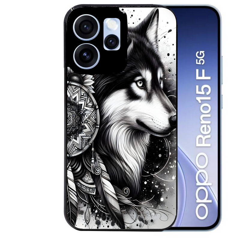 Coque noire taperso pour OPPO Reno 15 et F FS 5G avec motif loup dreamcatcher protection antichoc personnalisée