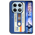 Coque noire taperso pour Redmi Note 15 et PRO PLUS 4G 5G personnalisable avec motif cassette bleu protection antichoc personnalisée