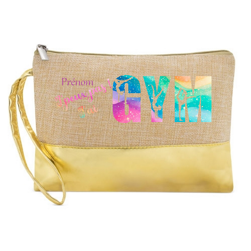 Trousse manique personnalisée  jpeux pas j'ai gym en jute et doré en jute et doré