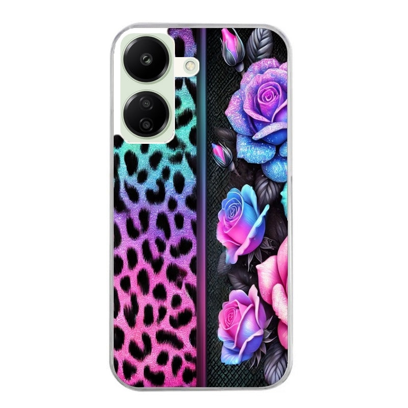 Coque taperso pour POCO C65 4G avec motif leopard et fleur protection antichoc personnalisée
