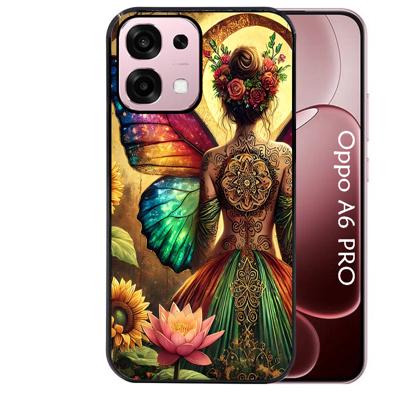 Coque noire taperso pour OPPO A6 PRO 4G et 5G avec motif fee et fleurs protection antichoc personnalisée