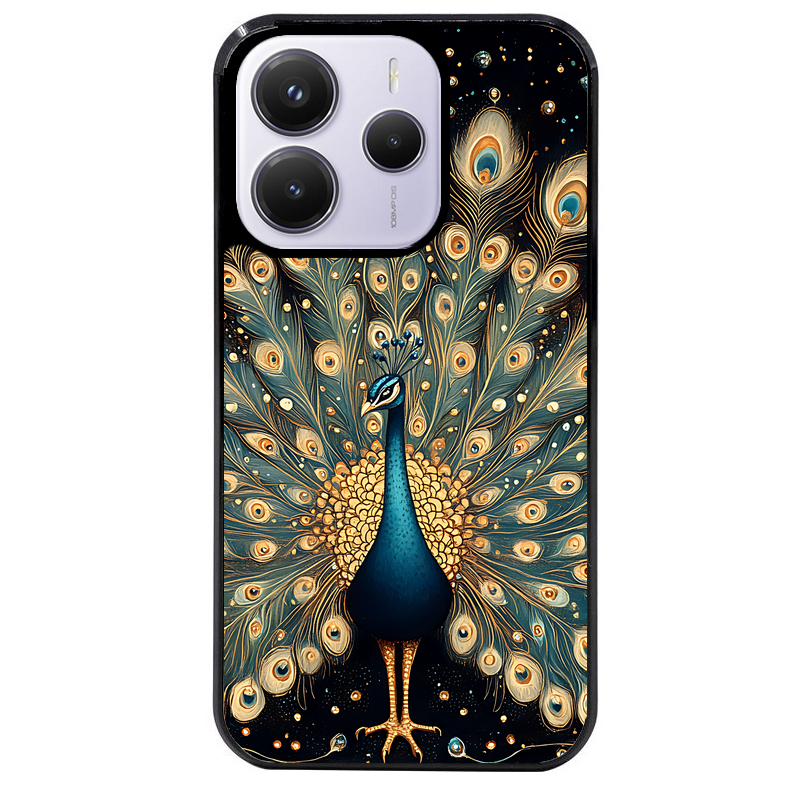 Coque noire taperso pour Redmi Note 14 et PRO PLUS 4G 5G avec motif paon mandala protection antichoc personnalisée
