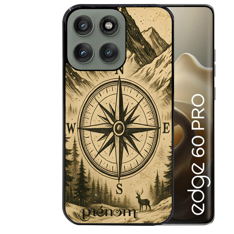 Coque noire taperso pour Moto Edge 60 et Neo Fusion Pro avec motif voyage et boussole protection antichoc personnalisée
