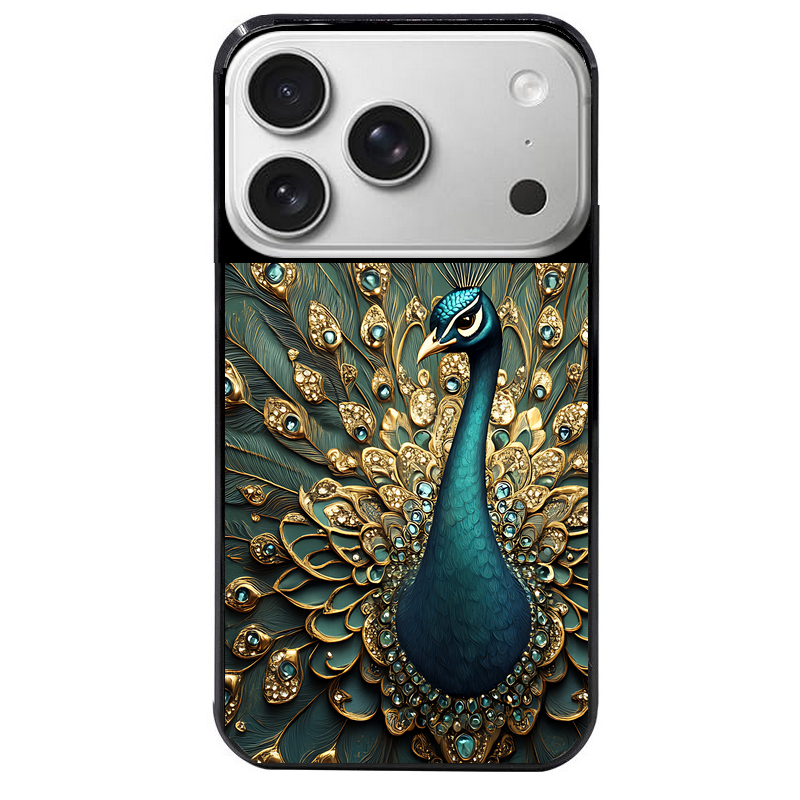 Coque noire taperso pour Iphone 17 17E AIR MAX PRO avec motif paon bijoux protection antichoc personnalisée