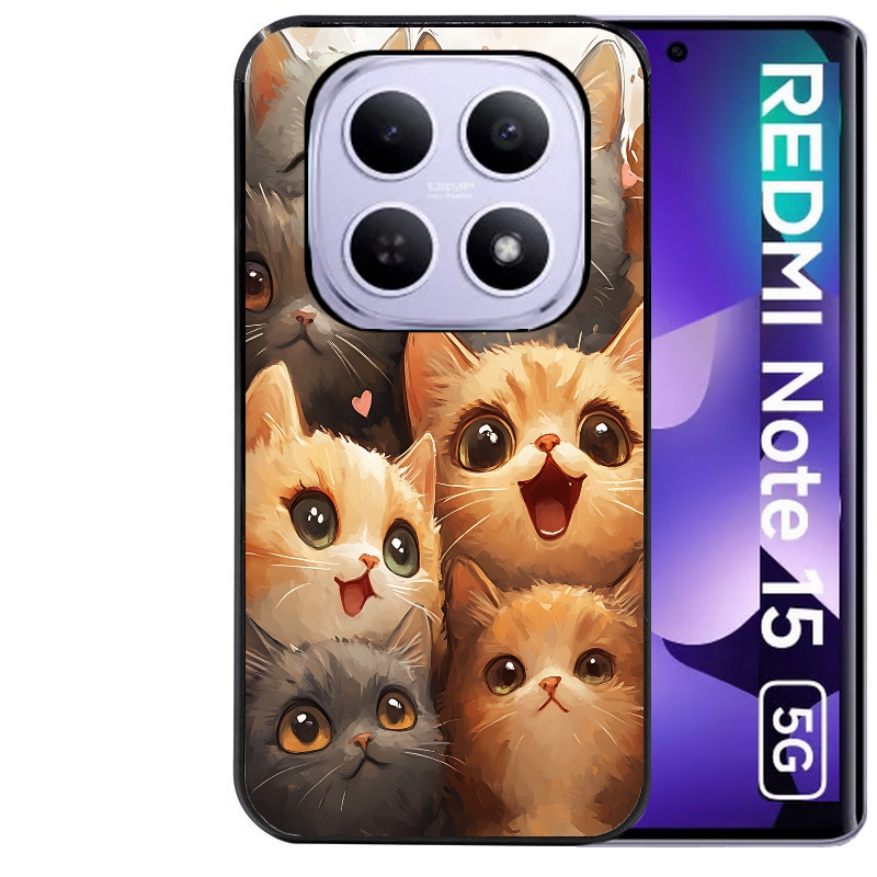 Coque noire taperso pour Redmi Note 15 et PRO PLUS 4G 5G avec motif chat smile protection antichoc personnalisée