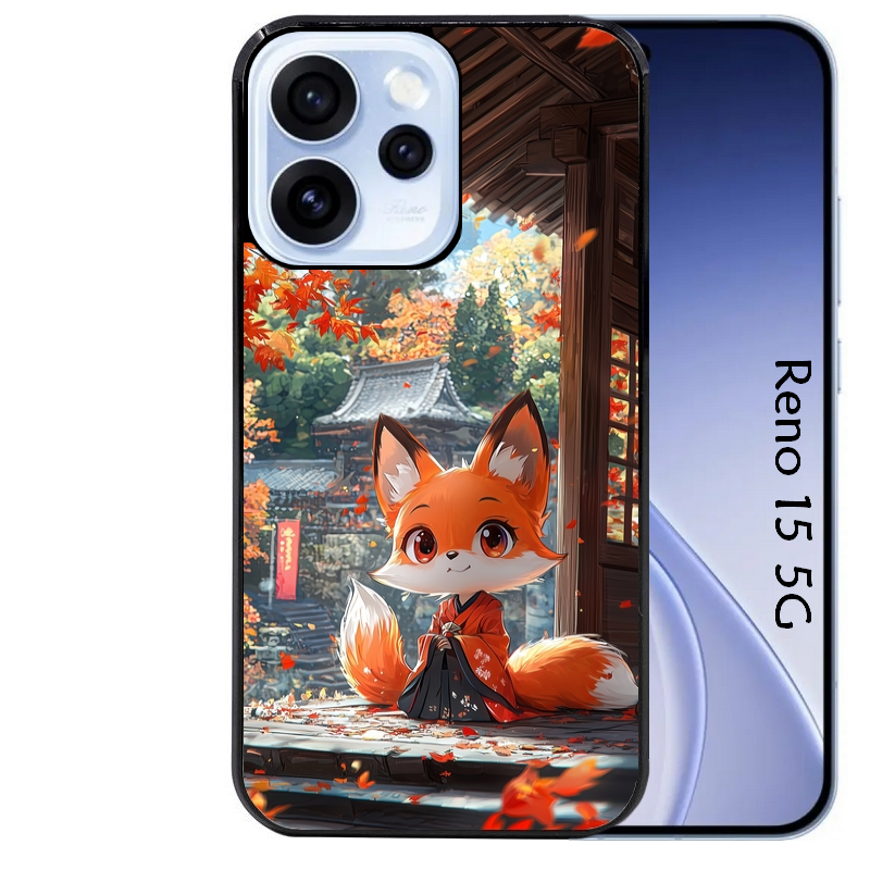 Coque noire taperso pour OPPO Reno 15 et F FS 5G avec motif renard et fox anime protection antichoc personnalisée