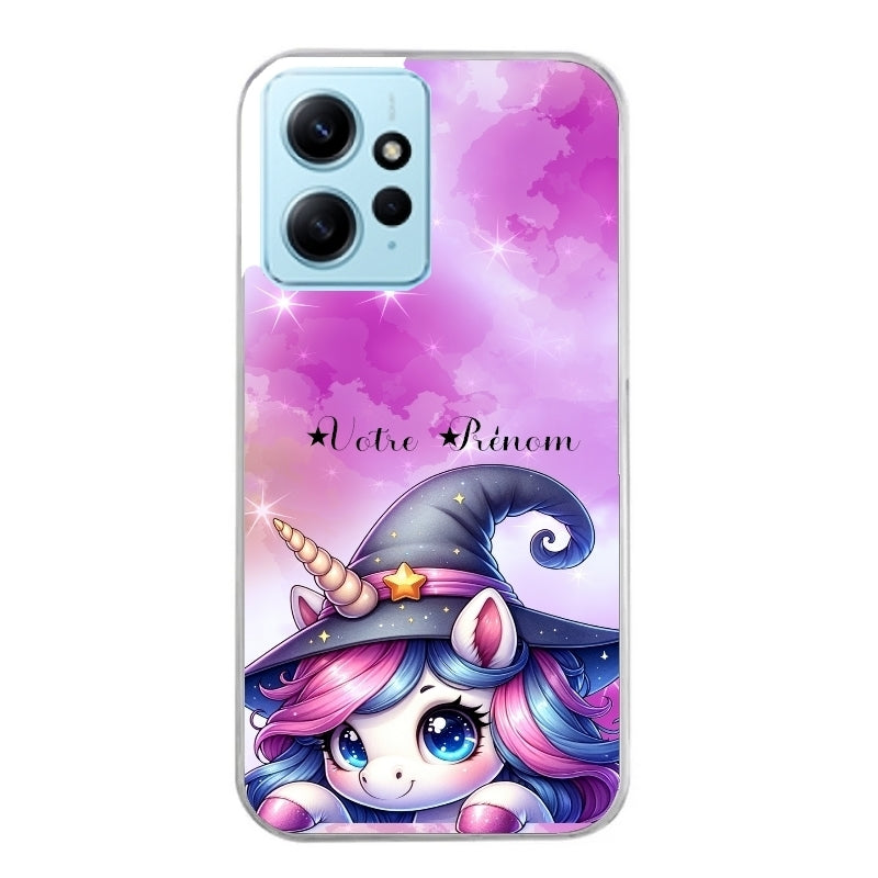 Coque taperso pour POCO X5 5G avec motif licorne magic avec prenom protection antichoc personnalisée