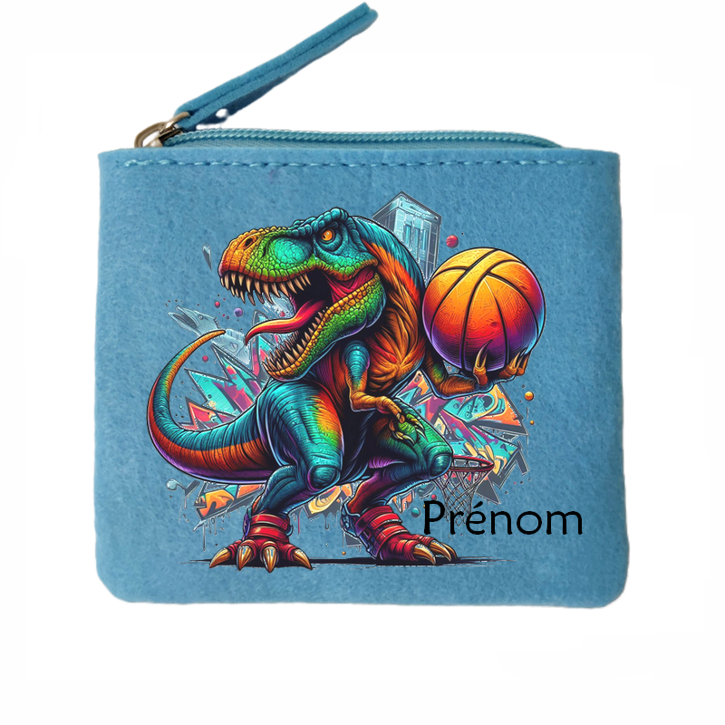 Porte monnaie personnalisé dino basket en feutrine en feutrine