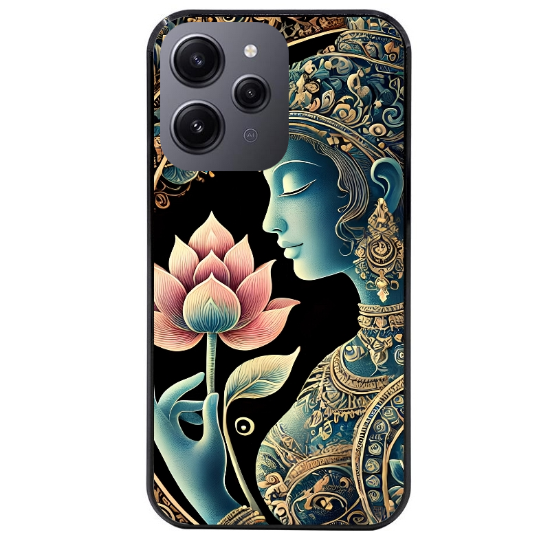 Coque noire taperso pour Redmi 12 4G et 5G avec motif bouddha et lotus protection antichoc personnalisée