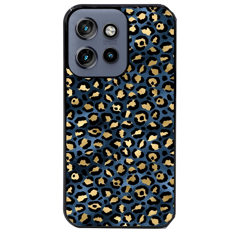 Coque noire taperso pour Moto Edge 60 et Neo Fusion Pro avec motif leopard bleu protection antichoc personnalisée