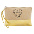 Pochette coeur et fleur personnalisée en jute et doré en jute et doré