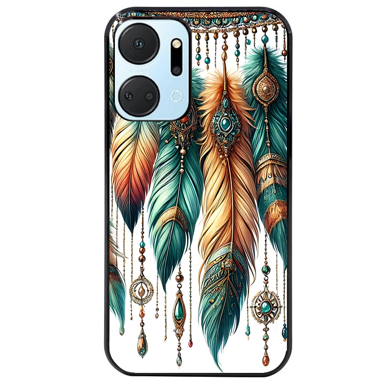 Coque noire taperso pour Honor X7A avec motif plumes et bijoux protection antichoc personnalisée
