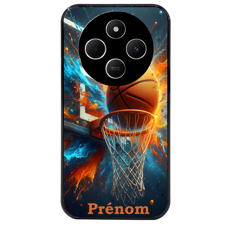 Coque noire taperso pour POCO C75 avec motif basket ball color personnalise protection antichoc personnalisée