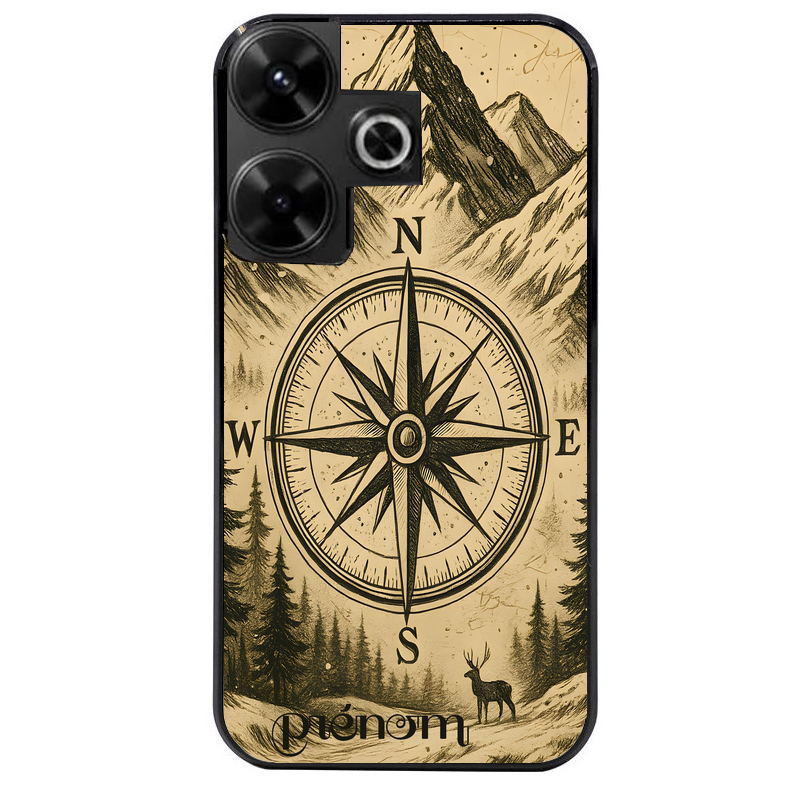 Coque noire taperso pour POCO M6 4G avec motif voyage et boussole protection antichoc personnalisée