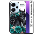 Coque noire taperso pour Redmi Note 13 PRO PLUS 5G avec motif cheval et fleurs personnalisee protection antichoc personnalisée