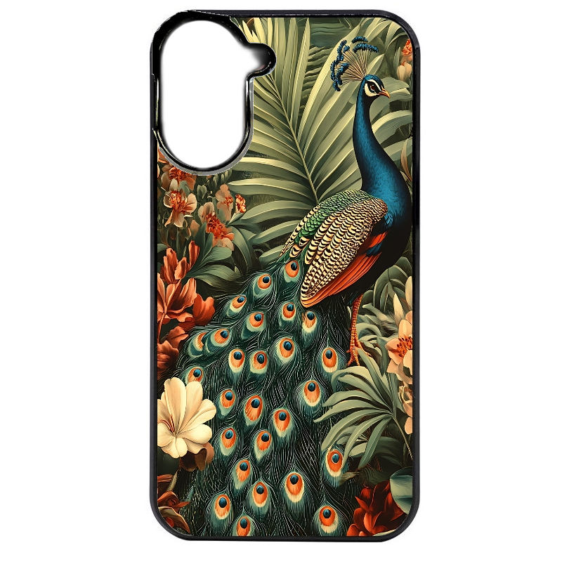 Coque noire taperso pour POCO C71 4G avec motif paon tropical protection antichoc personnalisée