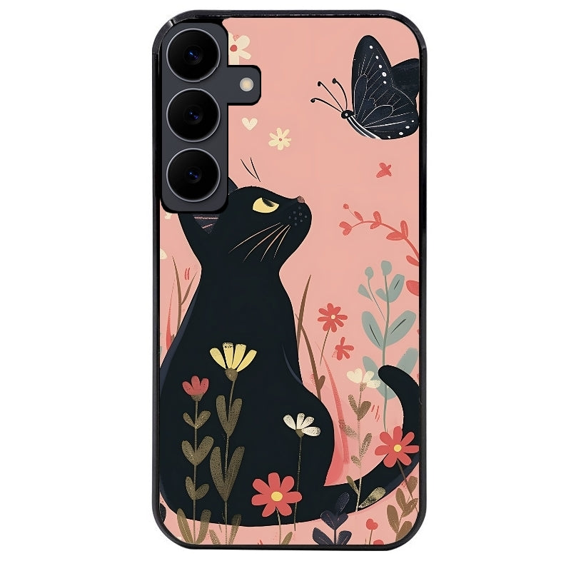 Coque noire taperso pour galaxy A06 A16 A26 A36 A56 avec motif chat papillon 2 protection antichoc personnalisée