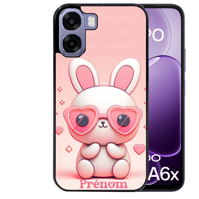 Coque noire taperso pour OPPO A6 A6X 4G et 5G avec motif lapin lunettes personnalisee protection antichoc personnalisée