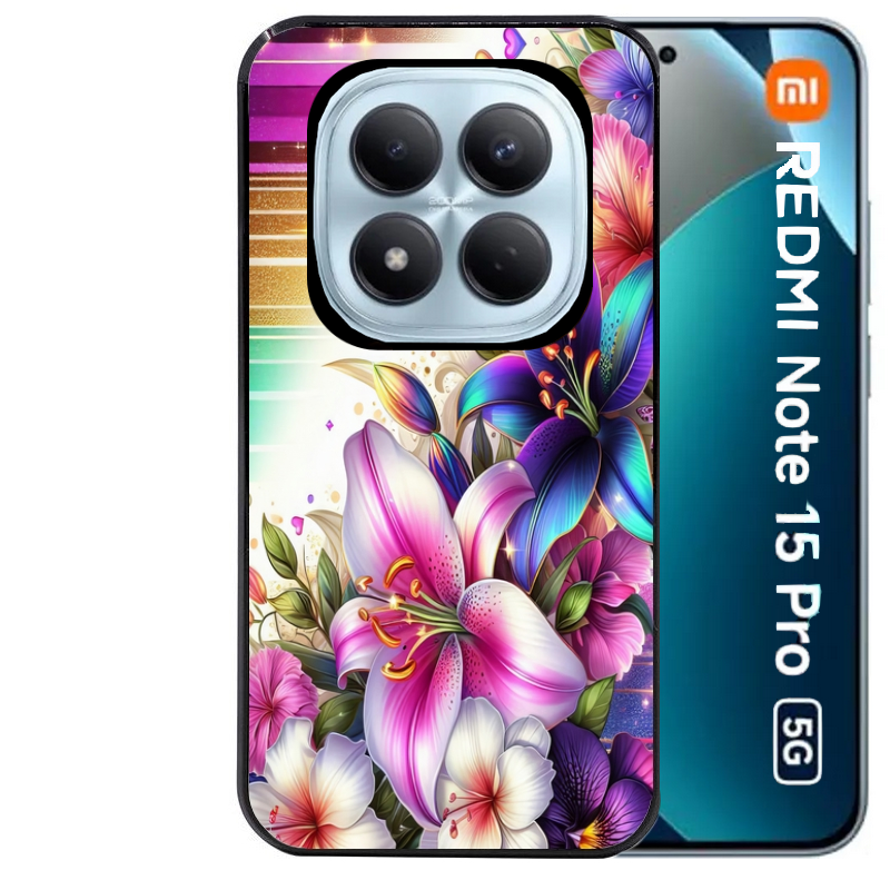 Coque noire taperso pour Redmi Note 15 et PRO PLUS 4G 5G avec motif fleur fluo protection antichoc personnalisée