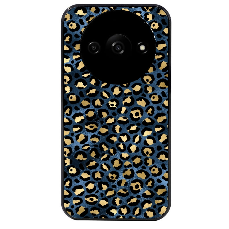 Coque noire taperso pour Redmi A3 avec motif leopard bleu protection antichoc personnalisée