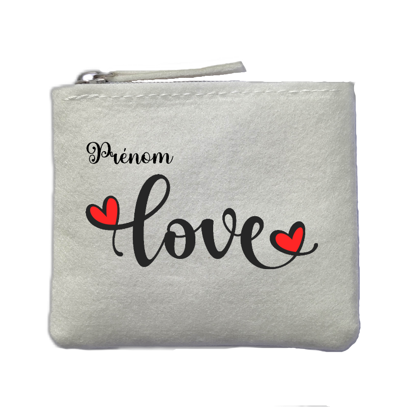 Porte monnaie personnalisé love coeur ivoire en feutrine en feutrine ivoire