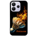 Coque noire taperso pour Redmi Note 14 et PRO PLUS 4G 5G avec motif badminton flamme personnalise protection antichoc personnalisée