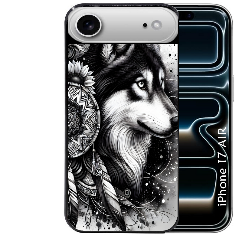 Coque noire taperso pour Iphone 17 17E AIR MAX PRO avec motif loup dreamcatcher protection antichoc personnalisée