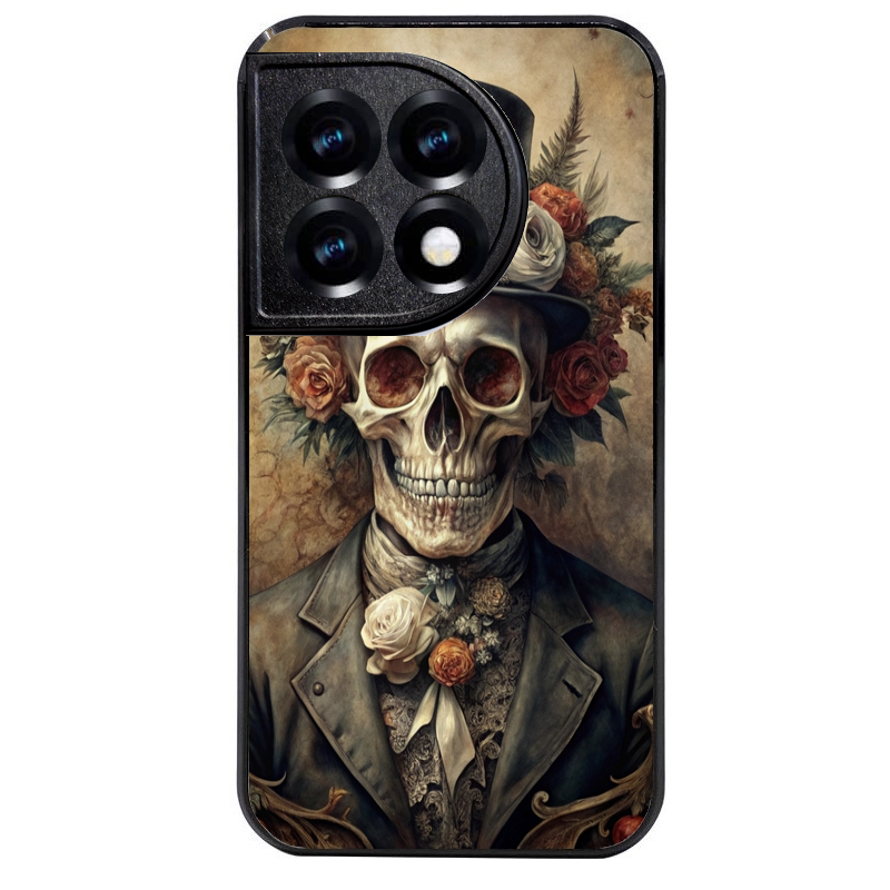 Coque noire taperso pour OnePlus 11 et 12 avec motif tete de mort chapeau protection antichoc personnalisée