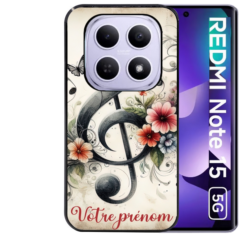 Coque noire taperso pour Redmi Note 15 et PRO PLUS 4G 5G avec motif musique cle sol personnalisee protection antichoc personnalisée
