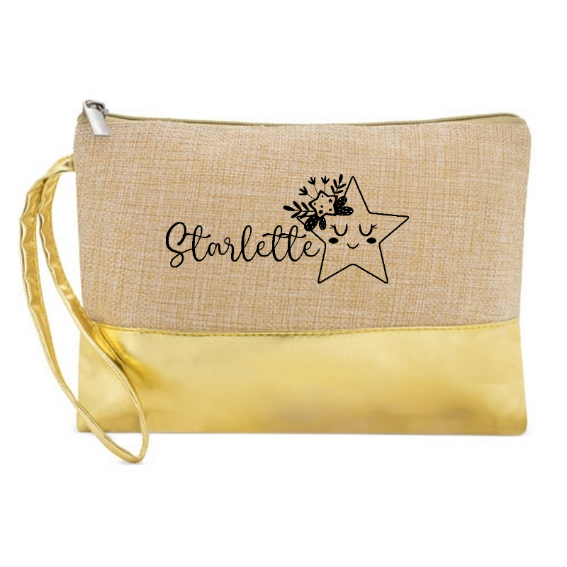 Pochette starlette en jute et doré en jute et doré
