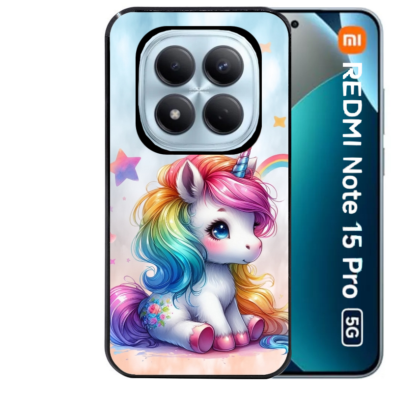 Coque noire taperso pour Redmi Note 15 et PRO PLUS 4G 5G avec motif licorne et etoiles protection antichoc personnalisée